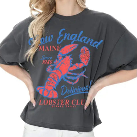 New England Maine Lobster Club Cotton Cropped Tee