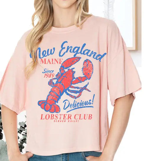 New England Maine Lobster Club Cotton Cropped Tee
