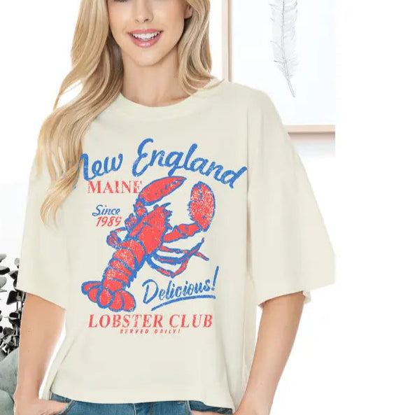 New England Maine Lobster Club Cotton Cropped Tee