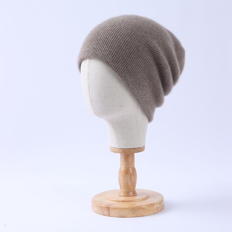 100% Cashmere Ribbed Knit Beanie