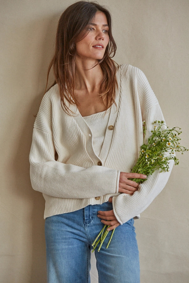 Frankie Organic Cotton V-Neck Cardigan Sweater