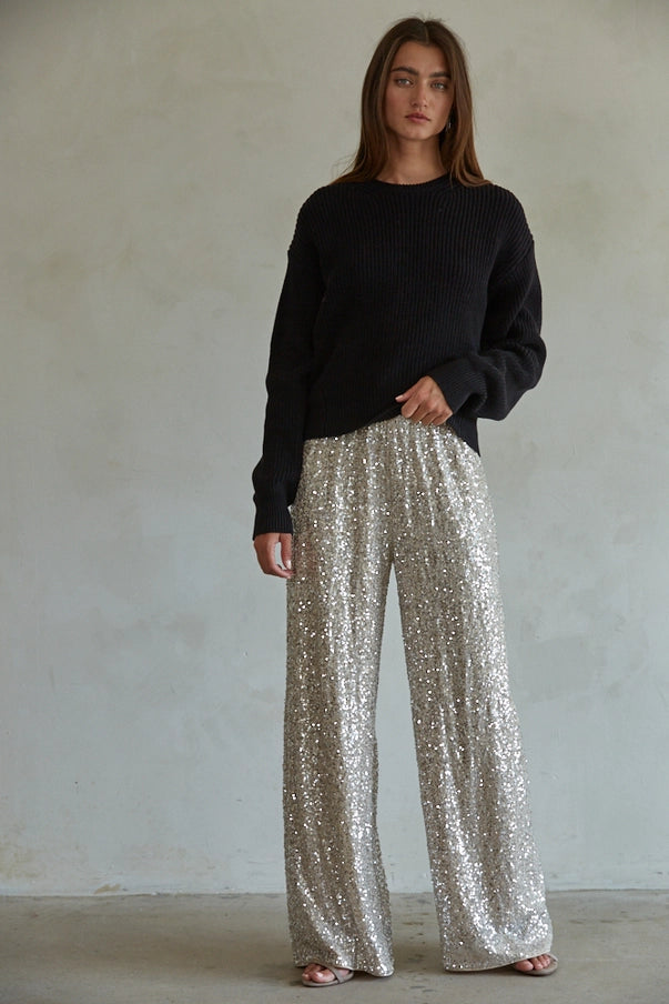 Allure Sequin High-Rise Wide Leg Pants