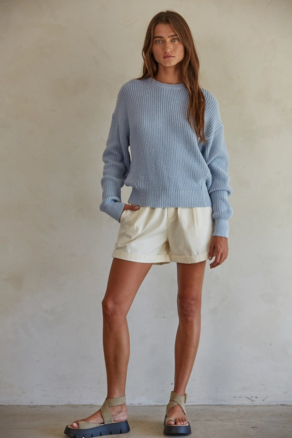 Classic Boyfriend 100% Cotton Ribbed Crew Sweater