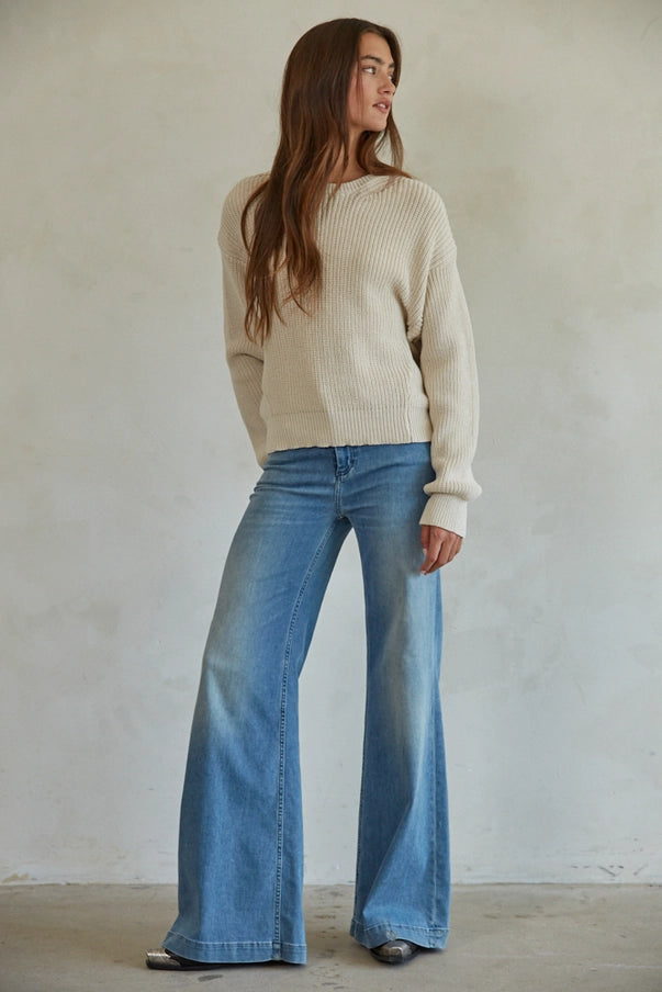 Classic Boyfriend 100% Cotton Ribbed Crew Sweater