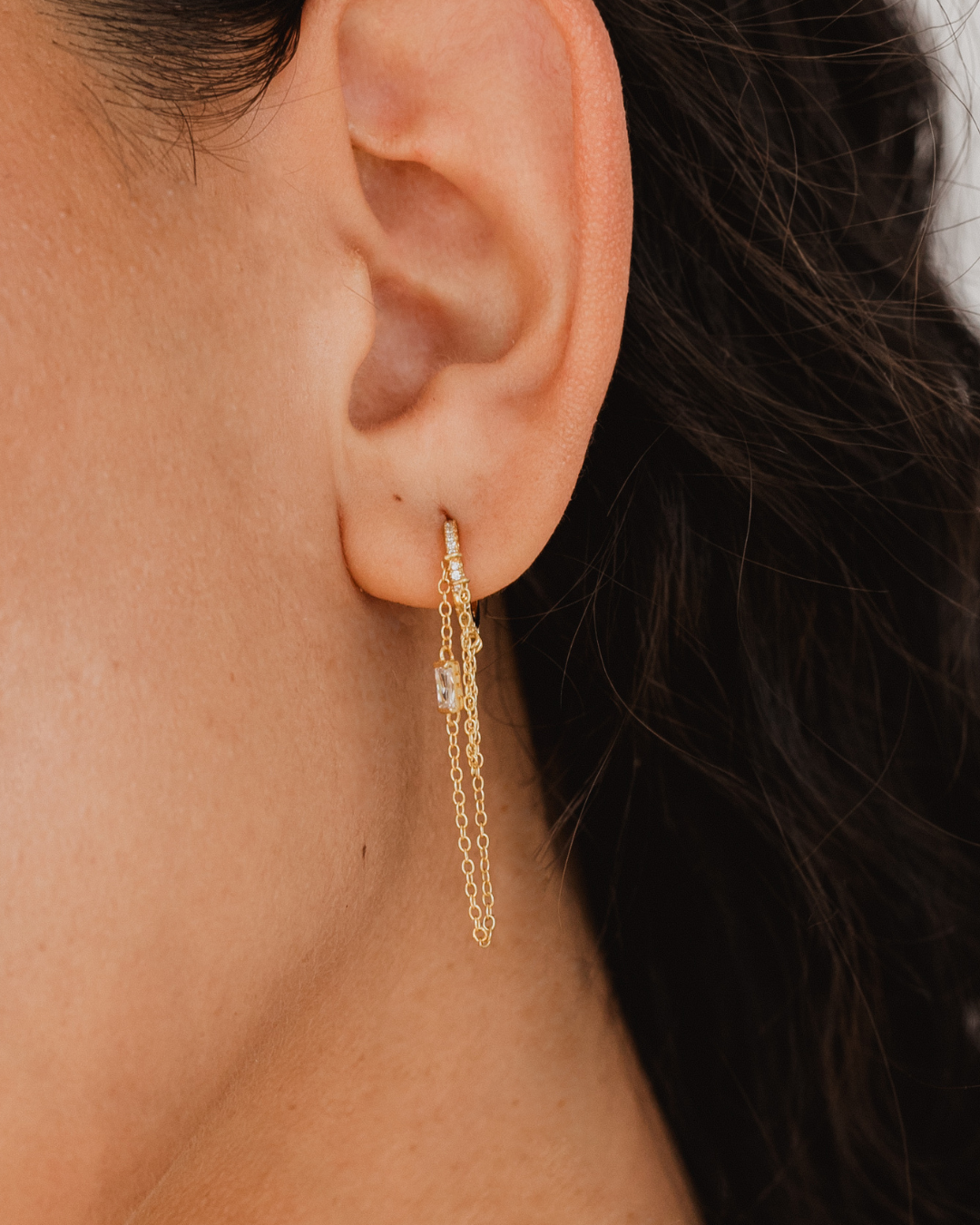 Elizabeth Baguette Chain Hoop Earrings