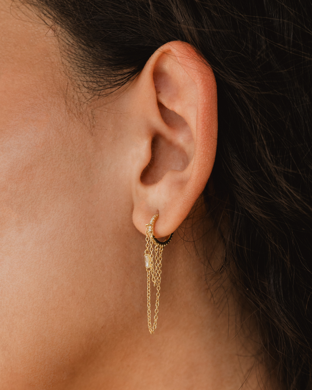 Elizabeth Baguette Chain Hoop Earrings