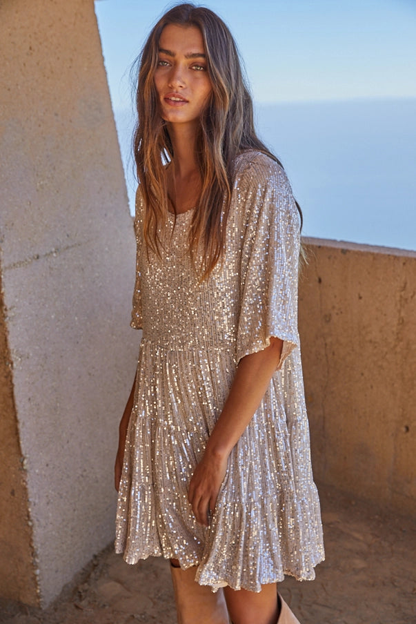 Allure Boho Sequin Babydoll Dress