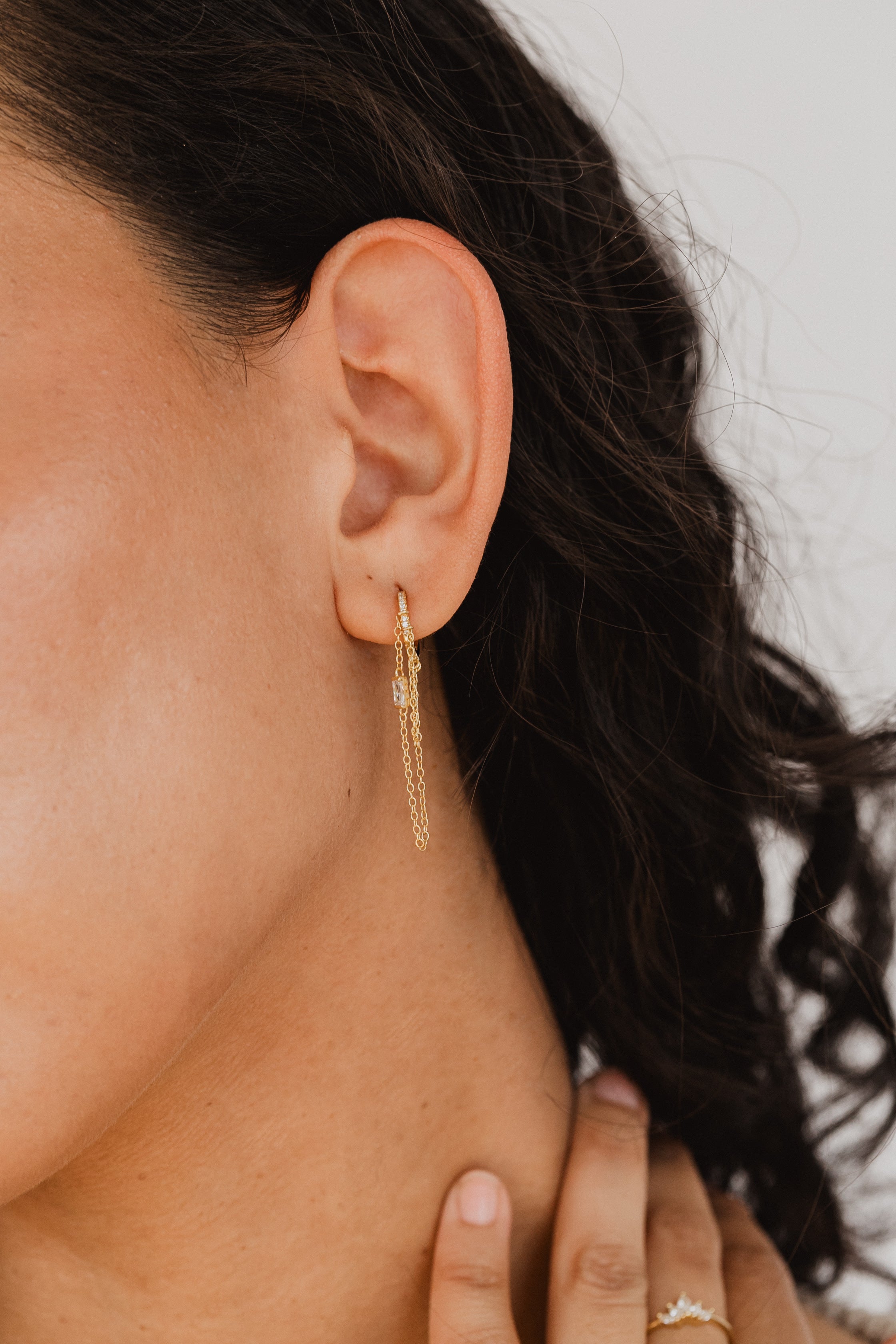 Elizabeth Baguette Chain Hoop Earrings