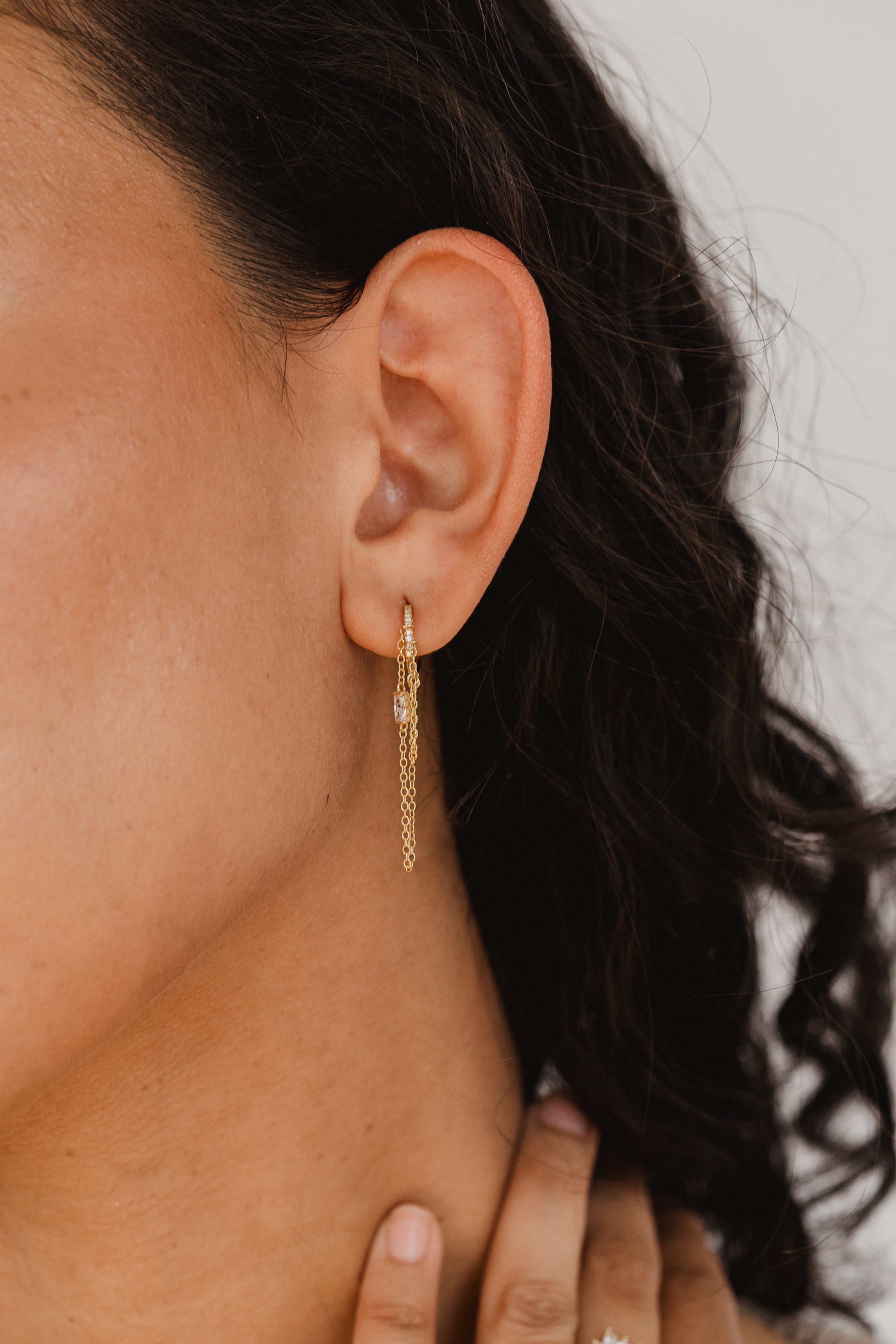 Elizabeth Baguette Chain Hoop Earrings