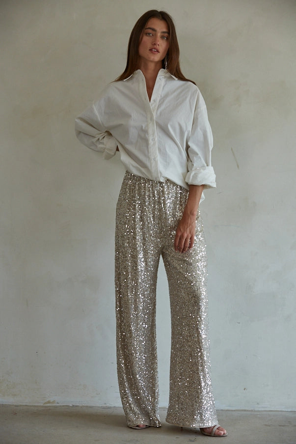 Allure Sequin High-Rise Wide Leg Pants